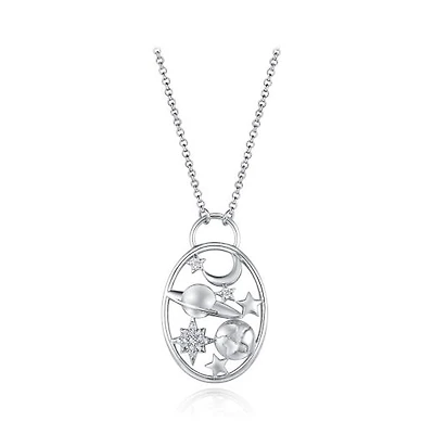Sterling Silver Cubic Zirconia Night Sky 19" Pendant