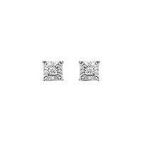 Sterling Silver Diamond Square Shape Stud Earrings