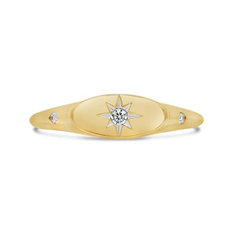 Charmables 10K Yellow Gold Diamond Oval Shaped Signet Ring