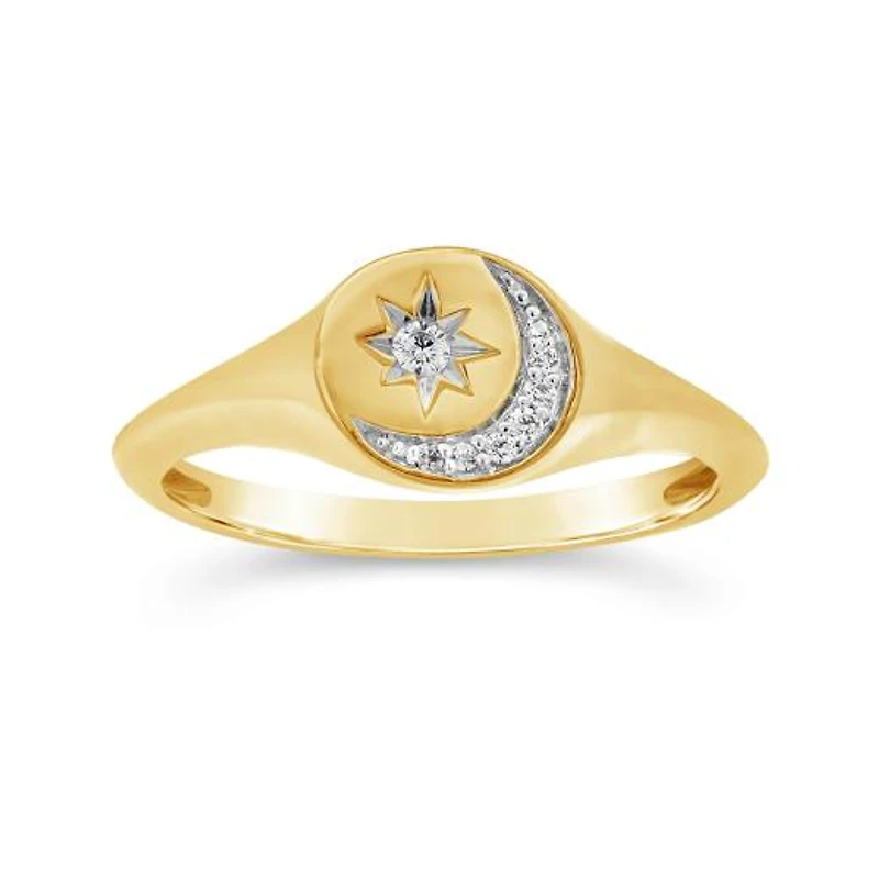 Charmables 10K Yellow Gold Diamond Moon & Star Signet Ring