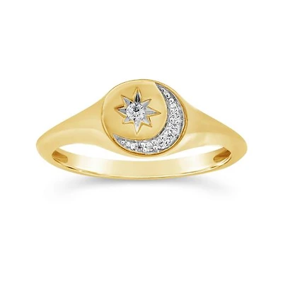 Charmables 10K Yellow Gold Diamond Moon & Star Signet Ring