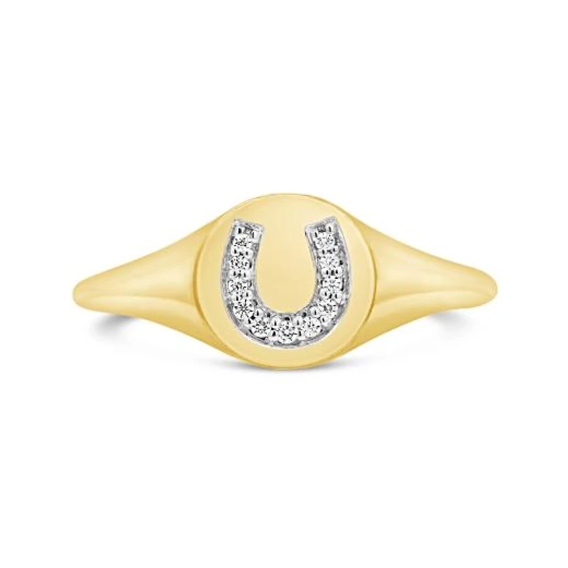 Charmables 10K Yellow Gold Diamond Horseshoe Signet Ring