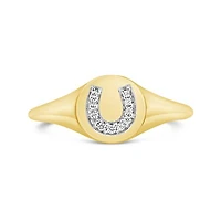 Charmables 10K Yellow Gold Diamond Horseshoe Signet Ring