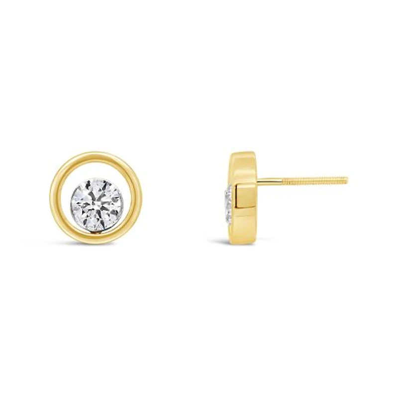 New Brilliance 14K Yellow Gold Lab Grown 1.00CTW Diamond Solitaire Stud Earrings