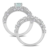 Julianna B 10K White Gold Aquamarine Created White Sapphire Diamond Bridal Set