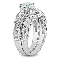 Julianna B 10K White Gold Aquamarine Created White Sapphire Diamond Bridal Set