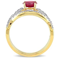 Julianna B 10K Yellow Gold Created Ruby and Diamond Bridal Set