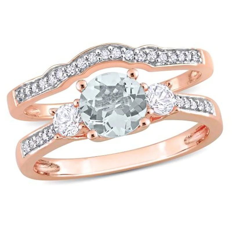 Julianna B 10K Rose Gold Aquamarine and Diamond Bridal Set