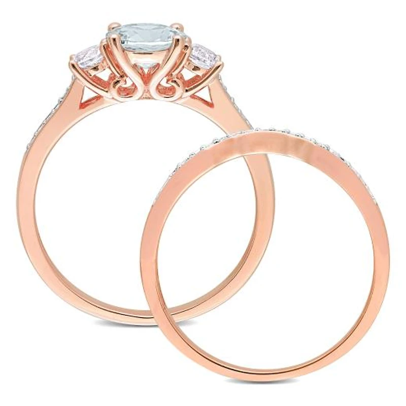 Julianna B 10K Rose Gold Aquamarine and Diamond Bridal Set
