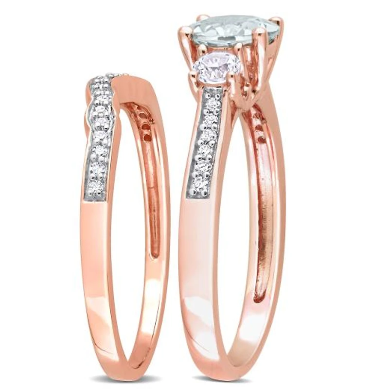 Julianna B 10K Rose Gold Aquamarine and Diamond Bridal Set