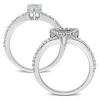 Julianna B 10K White Gold Aquamarine and Diamond Bridal Set