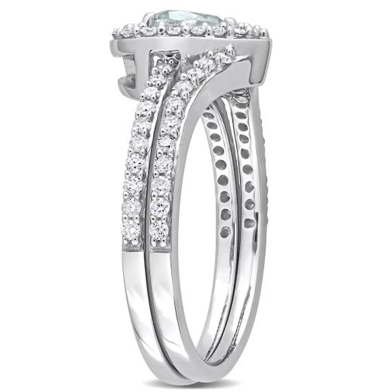 Julianna B 10K White Gold Aquamarine and Diamond Bridal Set