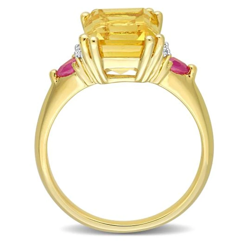 Julianna B 18K Yellow Gold Plated Sterling Silver Citrine, Ruby and Diamond Ring