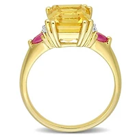 Julianna B 18K Yellow Gold Plated Sterling Silver Citrine, Ruby and Diamond Ring