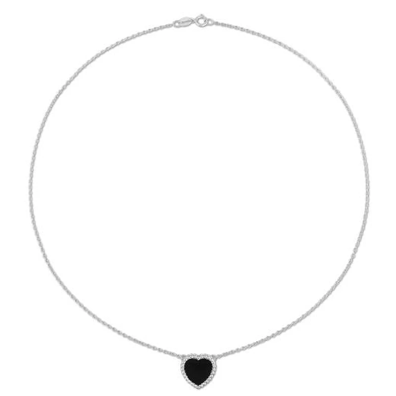 Julianna B Sterling Silver Heart Shape Black Agate Necklace