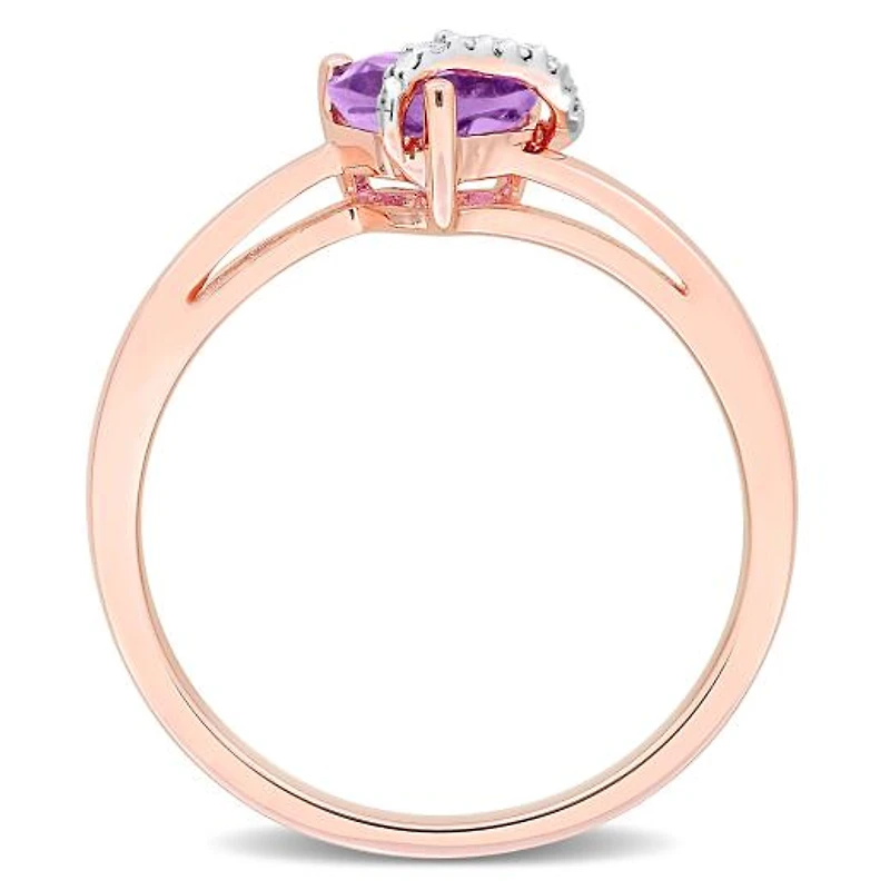 Julianna B Rose Plated Sterling Silver Heart Shape Amethyst and Diamond Ring