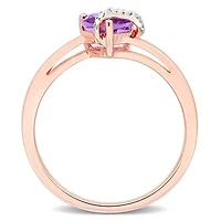 Julianna B Rose Plated Sterling Silver Heart Shape Amethyst and Diamond Ring
