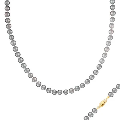 14K Yellow Gold 6-7mm Grey Freshwater Pearl 28" Necklace