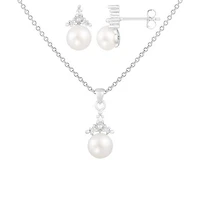 Sterling Silver 6-7mm White Freshwater Pearl Earring and 17" Necklace Set