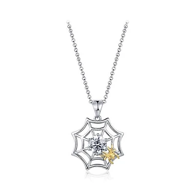 Sterling Silver Cubic Zirconia Spiderweb 19" Pendant