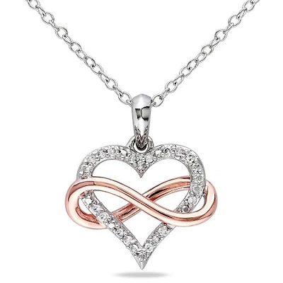 Julianna B Rose Plated Sterling Silver 0.10CTW Diamond Infinity Heart Pendant
