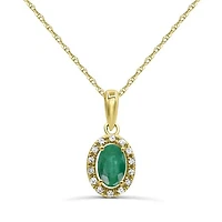 10K Yellow Gold Emerald & Diamond Halo 18" Pendant
