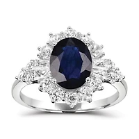 10K White Gold Sapphire & Lab Grown Diamond Halo Ring