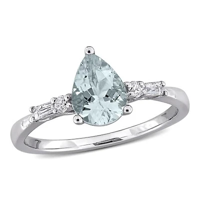 JULIANNA B 14K White Gold Aquamarine & Diamond Engagement Ring