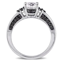 Julianna B Sterling Silver Created White Sapphire & Black Diamond Ring