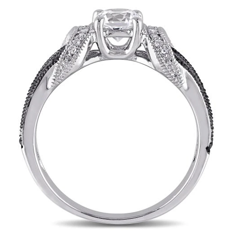 Julianna B Sterling Silver Created White Sapphire, Black & Diamond Ring