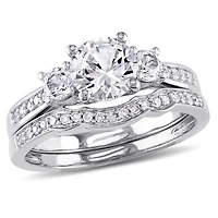 Julianna B 10K White Gold Created Sapphire & Diamond Bridal Set