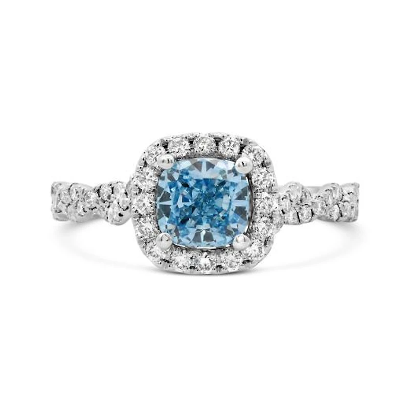 New Brilliance Lab Grown 1.50CTW Blue & White Diamond Ring in 14K White Gold