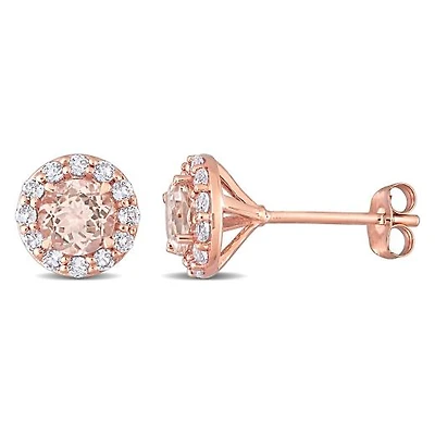 Julianna B 14K Rose Gold Morganite & White Topaz Halo Earrings
