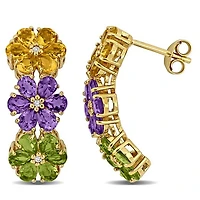 Julianna B Yellow Plated Sterling Silver Multi-Gemstone Flower Earrings