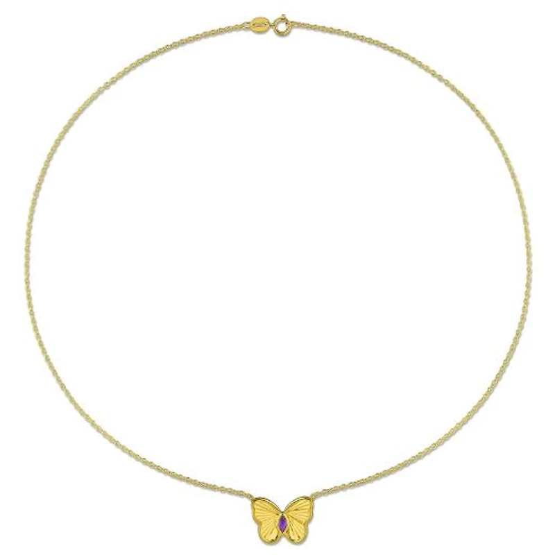 Julianna B Yellow Plated Sterling Silver Amethyst Butterfly 17" Pendant