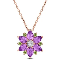 Julianna B Rose Plated Sterling Silver Amethyst Peridot & Diamond Pendant