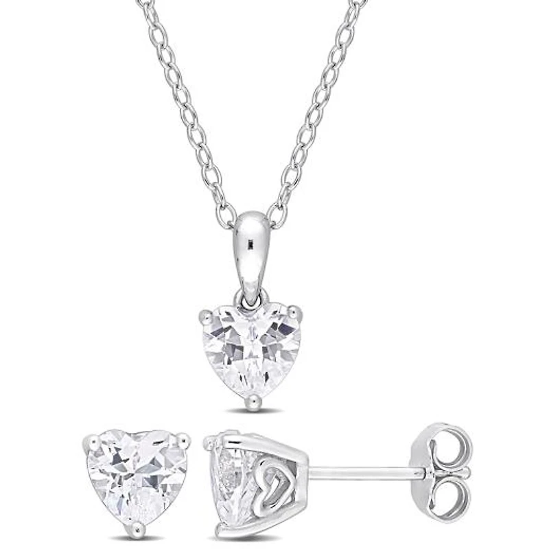 Julianna B Sterling Silver Created White Sapphire Earrings Pendant Set