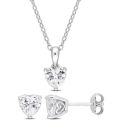 Julianna B Sterling Silver Created White Sapphire Earrings Pendant Set