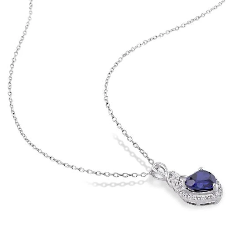 Julianna B Sterling Silver Created Sapphire & Diamond Heart 18" Pendant