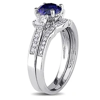 Julianna B 10K White Gold Created Sapphire & Diamond Bridal Set