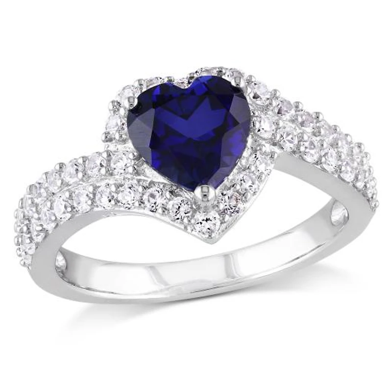 Julianna B Sterling Silver Created Blue & White Sapphire Heart Ring
