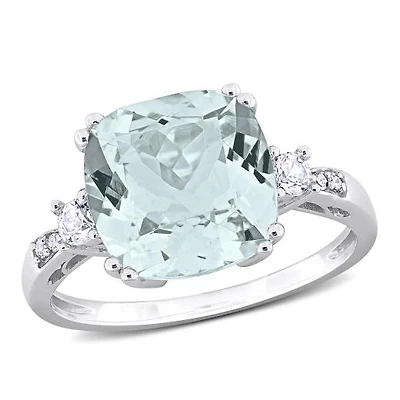 Julianna B 10K White Gold Aquamarine Created Sapphire & Diamond Ring