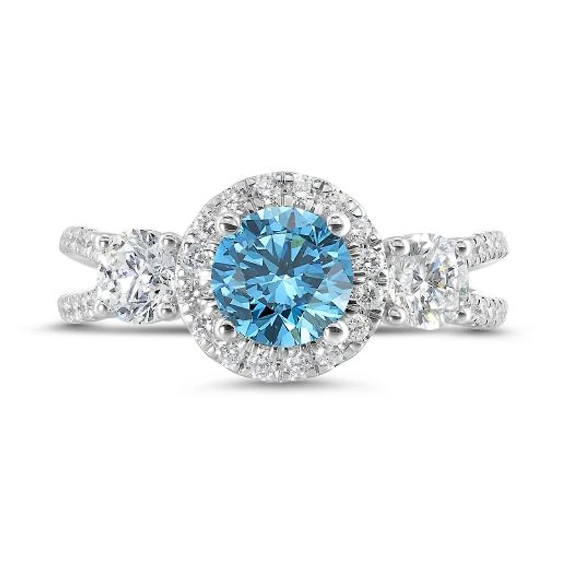 New Brilliance Lab Grown 2.00CTW Blue & White Diamond Ring in 14K White Gold