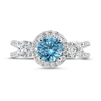 New Brilliance Lab Grown 2.00CTW Blue & White Diamond Ring in 14K White Gold