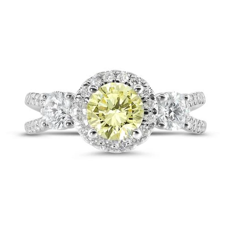 New Brilliance Lab Grown 2.00CTW Yellow & White Diamond Ring in 14K White Gold