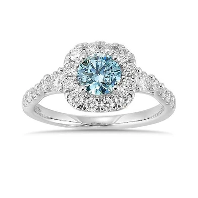 New Brilliance Lab Grown 1.46CTW Blue & White Diamond Ring in 14K White Gold