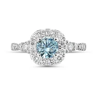 New Brilliance Lab Grown 1.46CTW Blue & White Diamond Ring in 14K White Gold