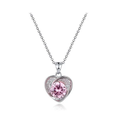 Sterling Silver Pink Cubic Zirconia Heart Halo 19" Pendant