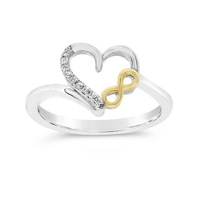Diamond Heart Promise Ring in Sterling Silver and 10K Yellow Gold