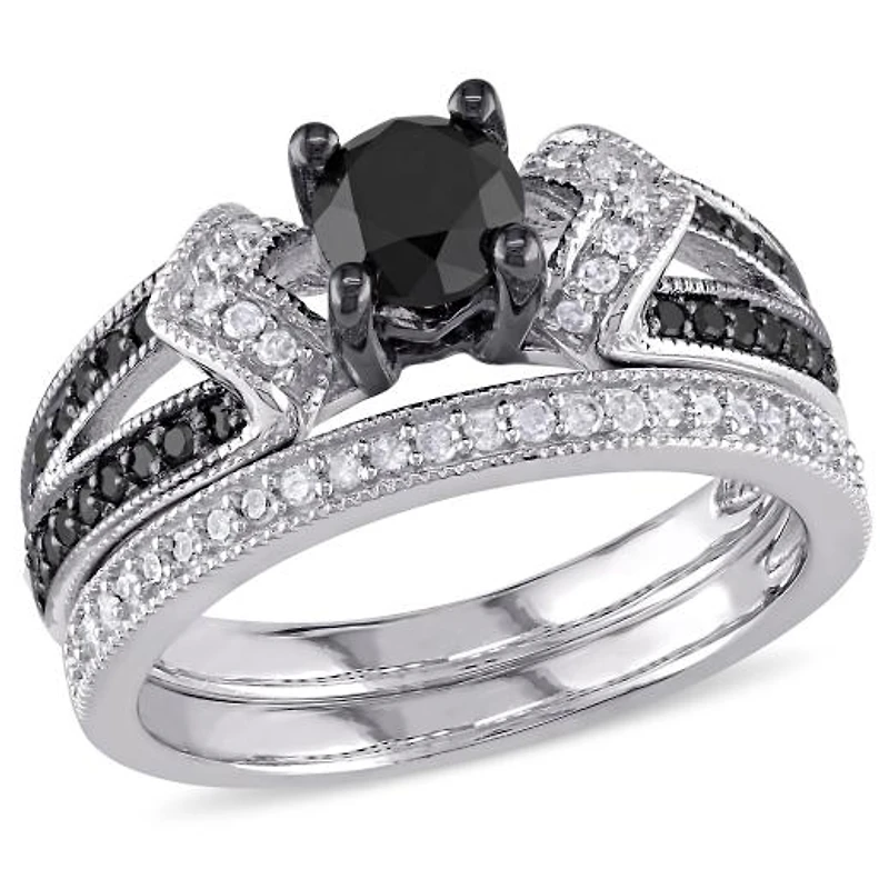 JULIANNA B 1.12CTW Black & White Diamond Bridal Set Sterling Silver